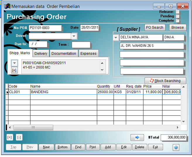 Commodity Purchasing Order