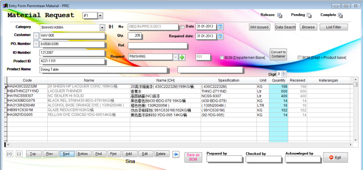 Material Requisition