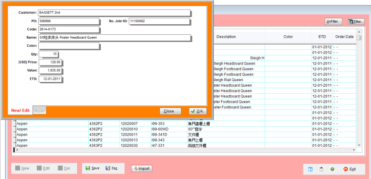 Contoh data Sales Order (eksport)