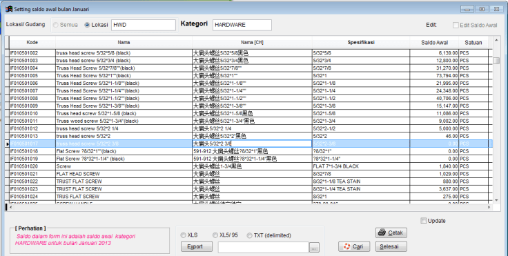 Setting saldo awal stok